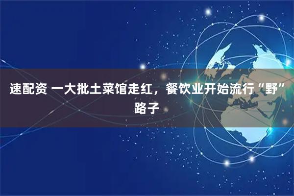 速配资 一大批土菜馆走红，餐饮业开始流行“野”路子