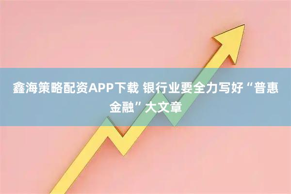鑫海策略配资APP下载 银行业要全力写好“普惠金融”大文章